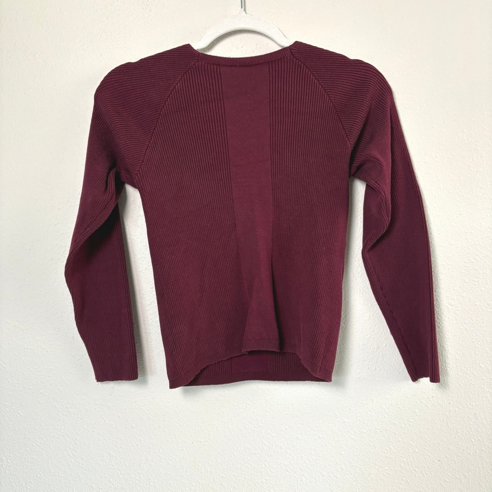 Vermani Silk Blend Sweater Womens L Burgundy Square Neck Ribbed Long Sleeve - Picture 3 of 8